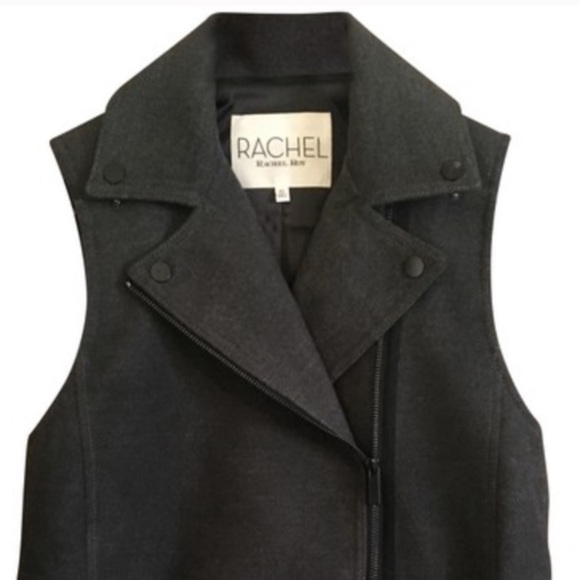 Rachel Roy Long Grey Wool Blend Moto Vest XS - Picture 2 of 5